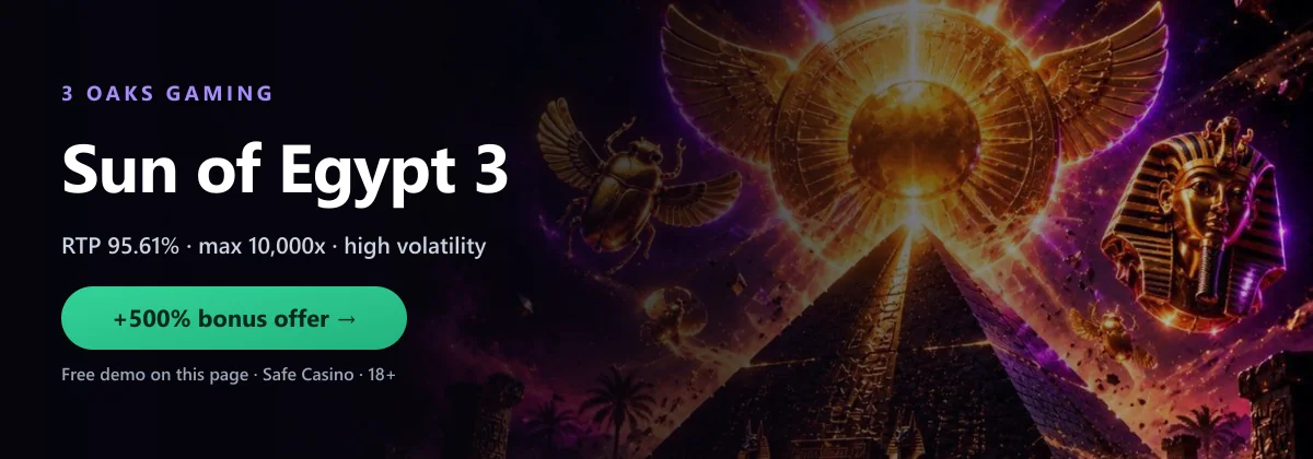 Sun of Egypt 3 by 3 Oaks Gaming — RTP 95.61%, play the free demo or for real