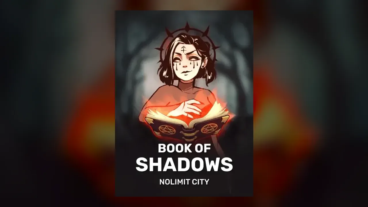 Book of Shadows cover art by Nolimit City, as the game appears in a casino lobby