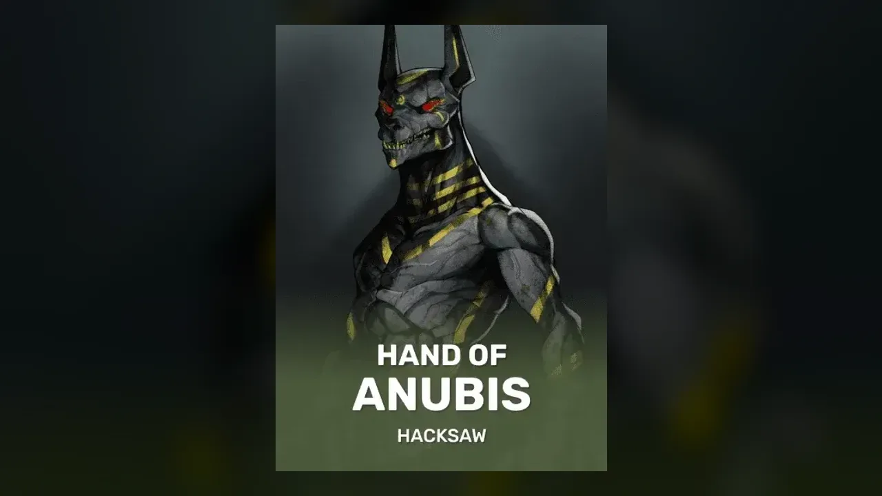 Hand of Anubis cover art by Hacksaw Gaming, as the game appears in a casino lobby