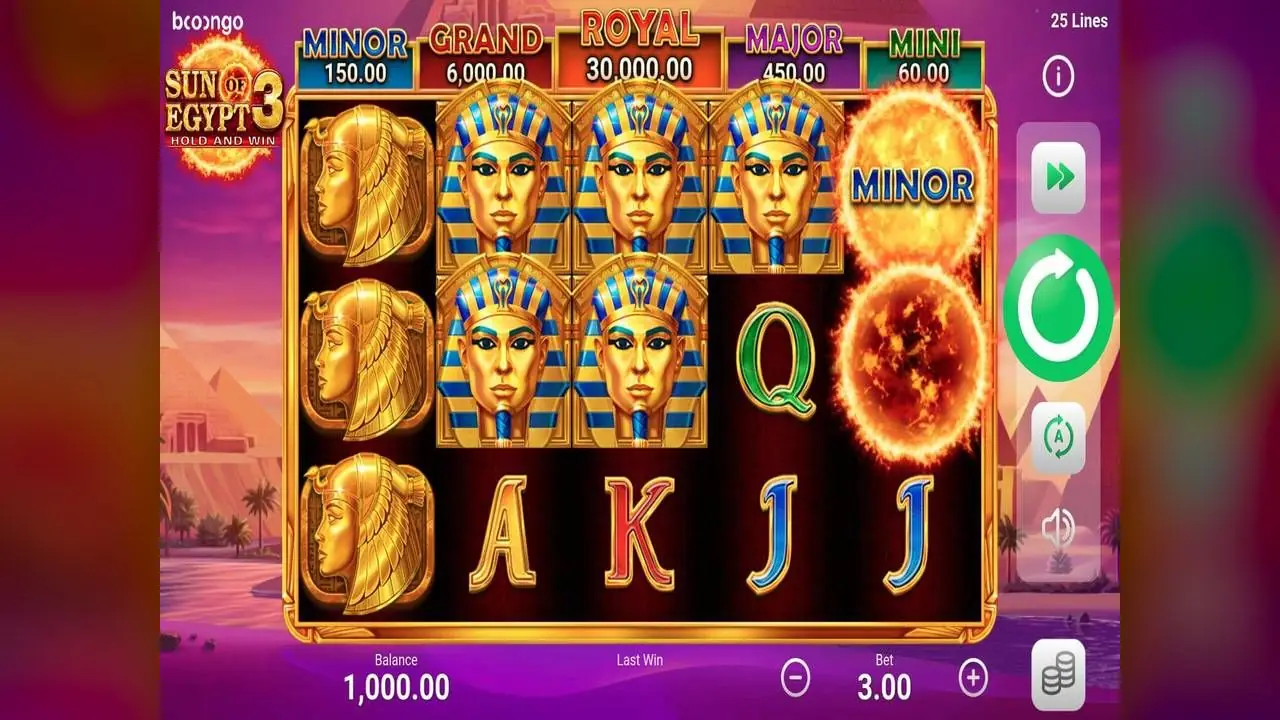 Sun of Egypt 3 by 3 Oaks Gaming — game screen